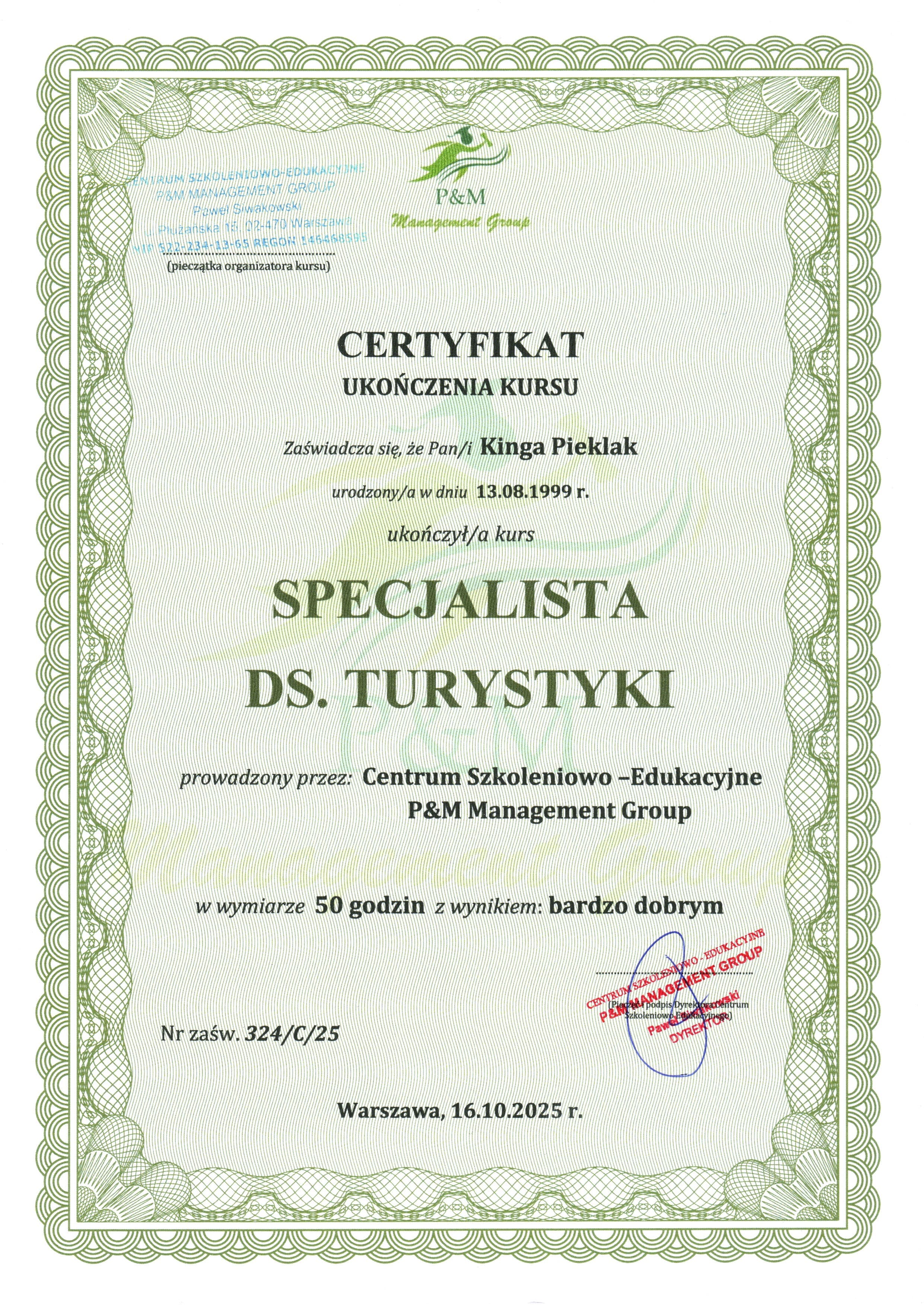 Specjalista ds turystyki